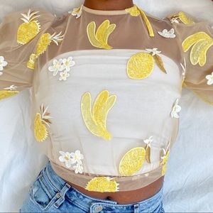 Top Shop Yellow Mesh Top